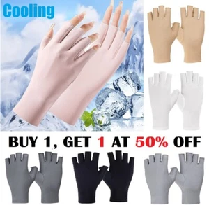 Summer Cooling Ice Silk Gloves Anti-UV Sun Protection Gloves Half Finger Driving - Picture 1 of 17