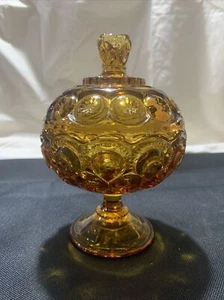 Vintage L. E. Smith Amber Moon And Stars Covered Compote / Pedestal Candy Dish - Picture 1 of 12