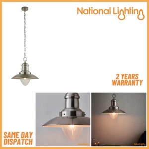 JACOB Pendant Ceiling Light 40W Dimmable Satin Nickel Indoor Ceiling Lights - Picture 1 of 8