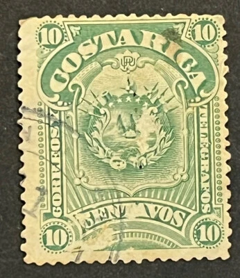 Travelstamps: Costa Rica Telegraph Stamp 10 Centavo 1892 Used Handstamped - Image 1 of 4