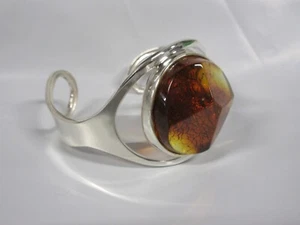 Baltic Amber Succinite Bracelet YellowOrange Translucent 925 Sterling Silver 44g - Picture 1 of 13