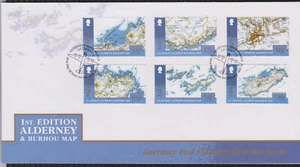 GB - ALDERNEY 2017 Alderney & Burhou Map 1st Edition SG A594-599 FDC CARTOGRAPHY - Picture 1 of 1