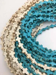 Blue or White Howlite Turquoise Cross Beads 12x16mm 15.5" Strand - Picture 1 of 11