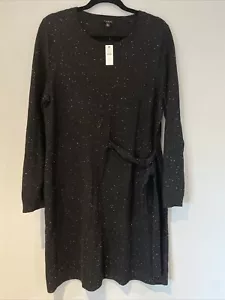 NWT! Talbots Knit Long Sleeve Speckled Black Blend Side Tie Sweater Dress XL - Picture 1 of 6
