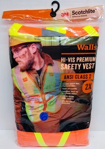 Walls HI-VIS Premium Safety Vest ANSI CLASS 2 Size 2X Reflective 3M Scotchlite - Picture 1 of 5