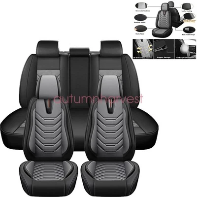 For TOYOTA Leather 5 Seats Car Seat Cover Front Rear Full Set Cushion Pad Blk - Image 1 of 4