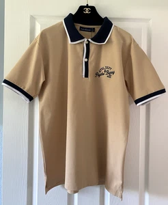Psycho Bunny Herren Größe 5 Poloshirt mit Spitzen Beige & Blau Kurze Ärmel mit Kragen - Bild 1 von 12