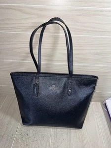 Sac fourre-tout Coach Mini City zippé bleu brillant grain croisé quincaillerie dorée - Photo 1/15