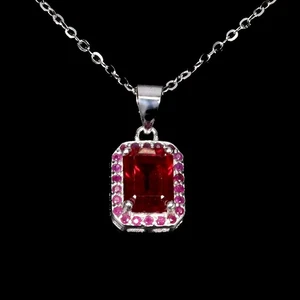 925 Sterling Silver Necklace Octagon Ruby 8x6mm Ruby Natural Gemstone 18in - Picture 1 of 14