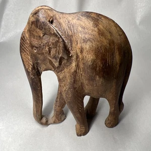 Vintage Beautiful Wooden Elephant Statue Hand Carved SOLID Wood Thailand 5” - Picture 1 of 5