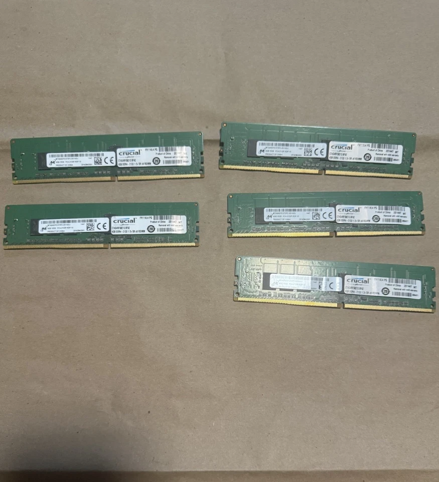 LOT OF 5 Micron MTA9ASF51272PZ-2G1 20GB (5x4GB) 1Rx8 PC4-2133P Server Memory - Image 1 of 2