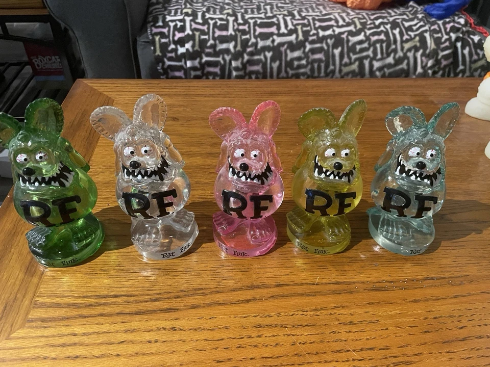 Raro Funko Wacky Wobbler Rat Fink Cristal Resina Juego De 5 Verde Rosa Azul Amarillo Foto 1 de 4