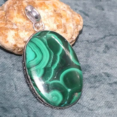 Colgante Crisocola Malaquita 925 Chapado en Plata 2" Elegante Regalo GW Foto 1 de 3