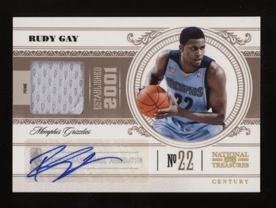 2010-11 Rudy Gay Panini National Treasures Game Worn Patch Auto #08/25 - Image 1 of 2