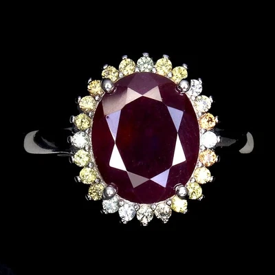 Anillo de plata de ley 925 rubí ovalado 11x9 mm zafiro corte diamante joyería tamaño 9,5 Foto 1 de 4