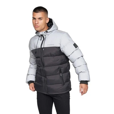 Mens Crosshatch Rotham Reflective Puffer Jacket - Black - Image 1 of 4