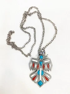 R.B. Newman Indianer Zinn Türkis Vogel Phönix Anhänger 22" - Bild 1 von 4