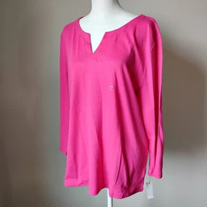 Talbots Fushia Pink NWT 3/4 Sleeve 100% Cotton V neck XL - Picture 1 of 5