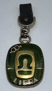Vintage 70's Libra Key Ring Fob Chain Zodiac Sign Avacado Green & Gold - Picture 1 of 3