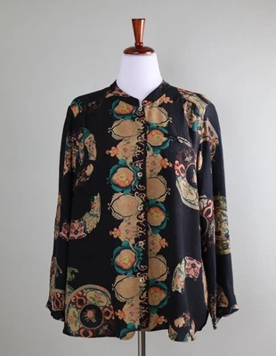 Top abotonado 100 % seda inspirado en Asia Citron Santa Monica $249 talla 1X Foto 1 de 4