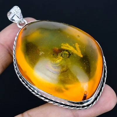 Colgante hecho a mano ámbar báltico chapado en plata 925 de 2,96" Foto 1 de 3