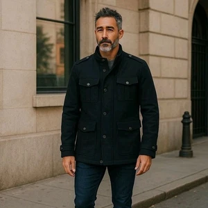 Cappotto uomo Michael Kors misto lana pea nero foderato giacca militare extra large - Foto 1 di 21