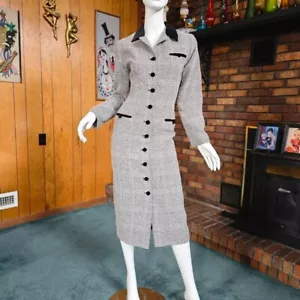 Vtg 80s Sexy Power Moves Velvet Plaid Wiggle Blazer Power Suit Coat Dress S/M - Picture 1 of 9