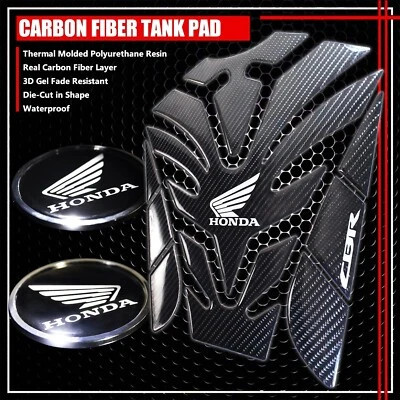 CALCOMANÍA ADHESIVA CON LOGOTIPO REFLECTANTE DE 2,5" PARA CBR + CUBIERTA DE ALMOHADILLA DE TANQUE DE COMBUSTIBLE DE FIBRA DE CARBONO REAL Foto 1 de 4