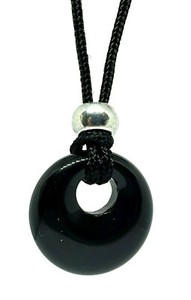Obsidian Gemstone Donut Necklace Pendant Crystal Healing Chakra Stone Bead Cord 