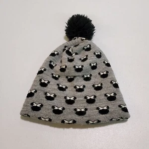 Disney Women Hat OS Gray Acrylic Knit Beanie Minnie Mouse Pom Pom - Picture 1 of 6