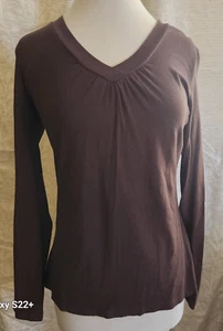T73 Apt. 9 Camiseta Punto Marrón Túnica fruncida Cuello en V Manga Larga Talla Grande - Imagen 1 de 8
