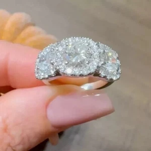 2.65Ct Round Cut E-F/VVS1 Moissanite 18k White Gold Plated 925 Engagement Ring - Picture 1 of 4