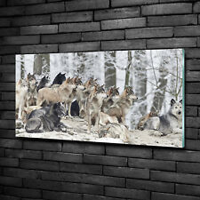 Wandbild Glas-Bild Druck auf Glas 100x50 Deko Tiere Wölfe im Winter