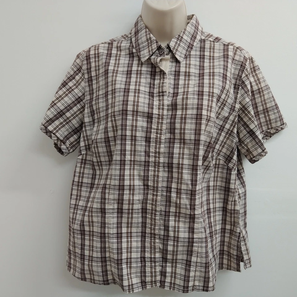 Top de mujer Carolina Colours talla grande 16W rojo marrón a cuadros elástico a presión para dama Foto 1 de 4