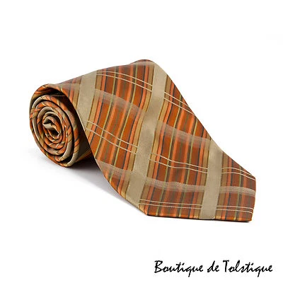 Corbata hecha a mano Croft & Barrow marrón seda beige rayas Foto 1 de 2