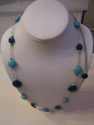 GENUINE TURQUOISE AND LAPIS GEMSTONES NECKLACE - 26" LONG - SC-8 - Image 1 of 4