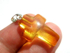 REAL BALTIC AMBER PENDANT ,, CROSS '' - Picture 1 of 5