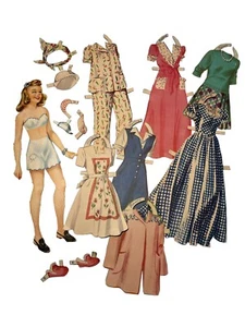 Slumber Party Paperdoll Merrill 1943 geschnittenes Set Vintage Nancy Plus 14 Zubehör - Bild 1 von 6