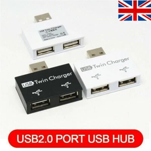 USB2.0 Male to Twin Charger Dual 2 Port USB Splitter Hub Adapter Converter - Picture 1 of 12