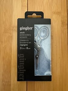 Gingher Stork Embroidery Scissors 3 1/2in.-8cm Silver w/Sheath Made In Italy