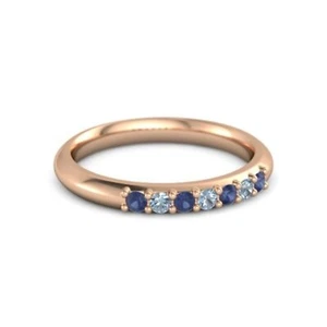 Anniversary Gift For Her Blue Sapphire Gemstone Eternity Ring Size 7 925 Silver - Picture 1 of 10