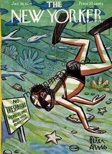 1956 New Yorker January 28 - Scuba Diving off of Florida - Peter Arno; C Addams - Picture 1 of 1
