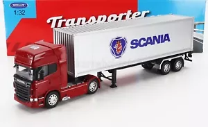 WELLY 1/32 DIE-CAST SCANIA - R730 V8 TRUCK CONTAINER TRAILER 2015 - RED SILVER - Picture 1 of 2