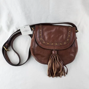 Fossil EMI Tassel Saddle Bag, Medium Brown Crossbody Bag New with Tags - Picture 1 of 10