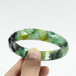 63mm Chinese Hand-carved Multi-Color Jadeite Jade Gems Bangle Bracelet j7738 - Picture 1 of 11