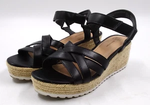 Time And Tru Womens Black Memory Foam Wedge Heel Sandals Size 7 Comfortable fit - Picture 1 of 9