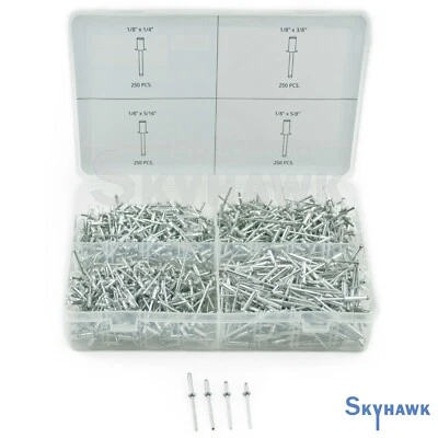 CAL-HAWK 1000pc 1/8" Aluminum Blind Pop Rivet Assortment 4 Hand/Air Riveter Gun Rivet Set