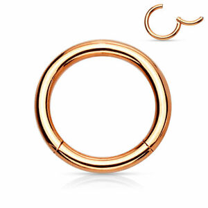 14G 16G 18G ROSE GOLD Hinged Steel Septum Clickers Nose Ear Tragus Seamless Hoop