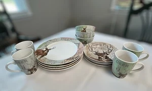 Deer Dinnerware Set Dishes Plate Bowl Cup Rustic stag buck hunt wildlife - Picture 1 of 18