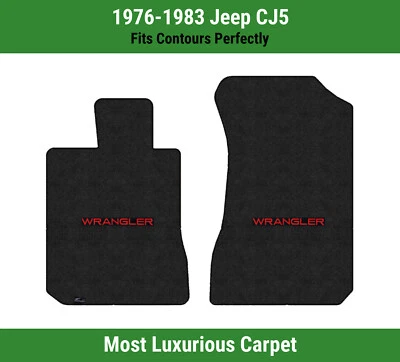 Alfombrillas delanteras Lloyd Luxe para Jeep CJ5 76-83 con logotipo Wrangler rojo sobre negro Foto 1 de 4